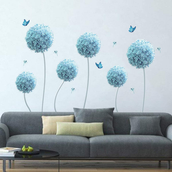 Wandtattoo Blau Allium Blumen Wandsticker Schmetterling Wandaufkleber Groß Wohnzimmer Schlafzimmer Wohnheim Wanddeko