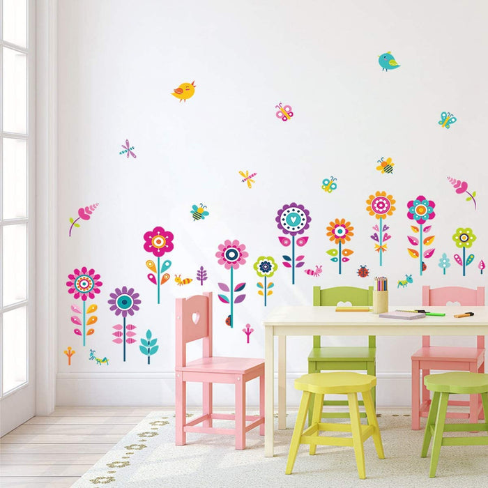 Wandtattoo Bordüre Bunte Blumen Wandsticker Schmetterlinge Kinderzimmer Wandaufkleber Babyzimmer Schlafzimmer Klassenzimmer Wanddeko