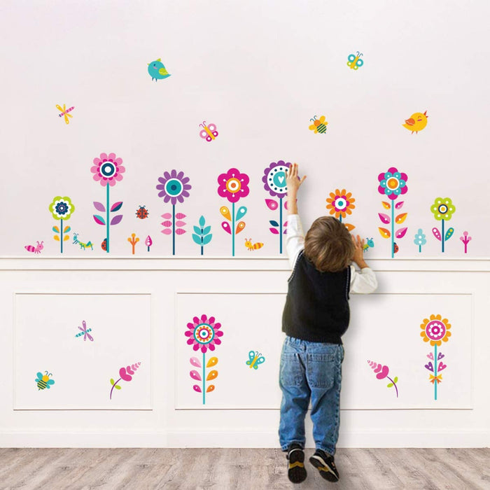 Wandtattoo Bordüre Bunte Blumen Wandsticker Schmetterlinge Kinderzimmer Wandaufkleber Babyzimmer Schlafzimmer Klassenzimmer Wanddeko