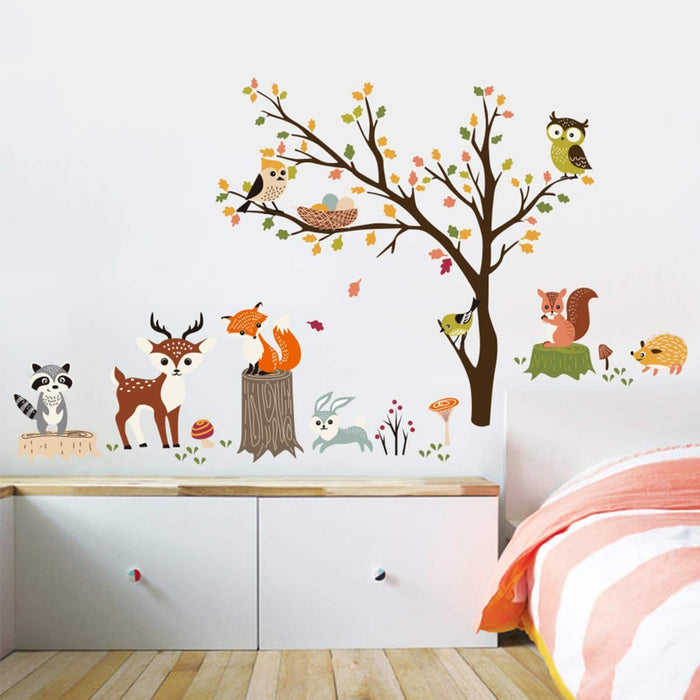 Wandtattoo Waldtiere Baum Wandsticker Eule Fuchs Hirsch Wandaufkleber Kinderzimmer Babyzimmer Schlafzimmer Wanddeko