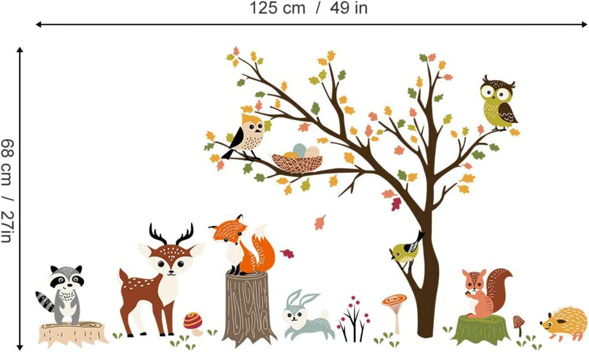 Wandtattoo Waldtiere Baum Wandsticker Eule Fuchs Hirsch Wandaufkleber Kinderzimmer Babyzimmer Schlafzimmer Wanddeko