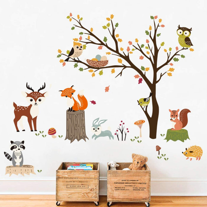 Wandtattoo Waldtiere Baum Wandsticker Eule Fuchs Hirsch Wandaufkleber Kinderzimmer Babyzimmer Schlafzimmer Wanddeko