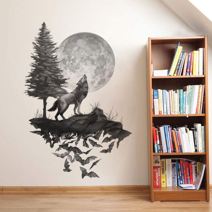 Wandtattoo Wolf Wandsticker Vollmond Wandaufkleber Kinderzimmer Wohnzimmer Schlafzimmer