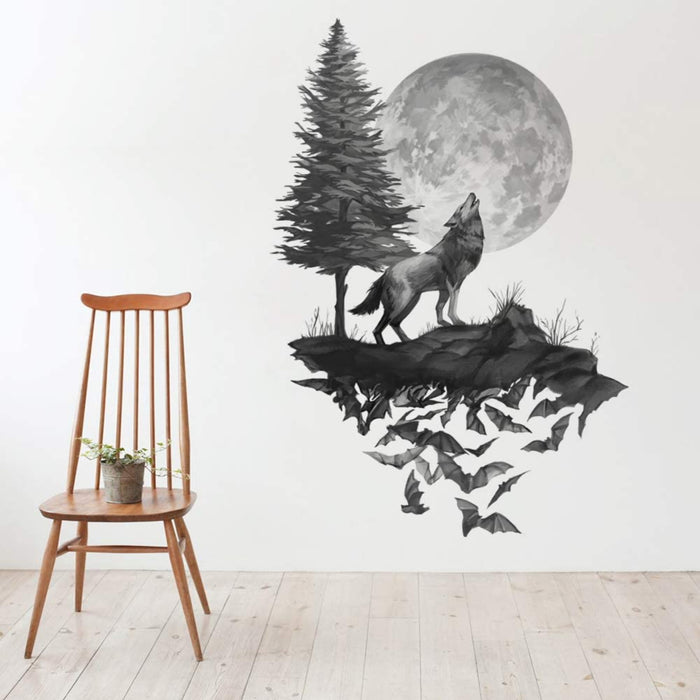 Wandtattoo Wolf Wandsticker Vollmond Wandaufkleber Kinderzimmer Wohnzimmer Schlafzimmer