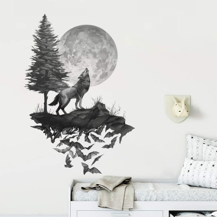 Wandtattoo Wolf Wandsticker Vollmond Wandaufkleber Kinderzimmer Wohnzimmer Schlafzimmer