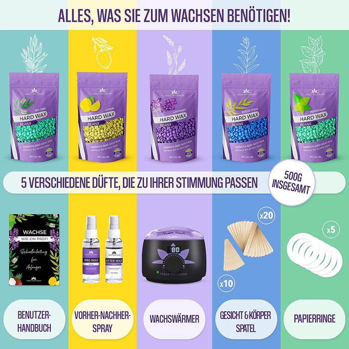 Waxing Set Wachswärmer set - Warm Wax Set wachsmaschine enthaarung set - Waxing Maschine für Wachs Haarentfernung Perlen - Wax Maschine Set