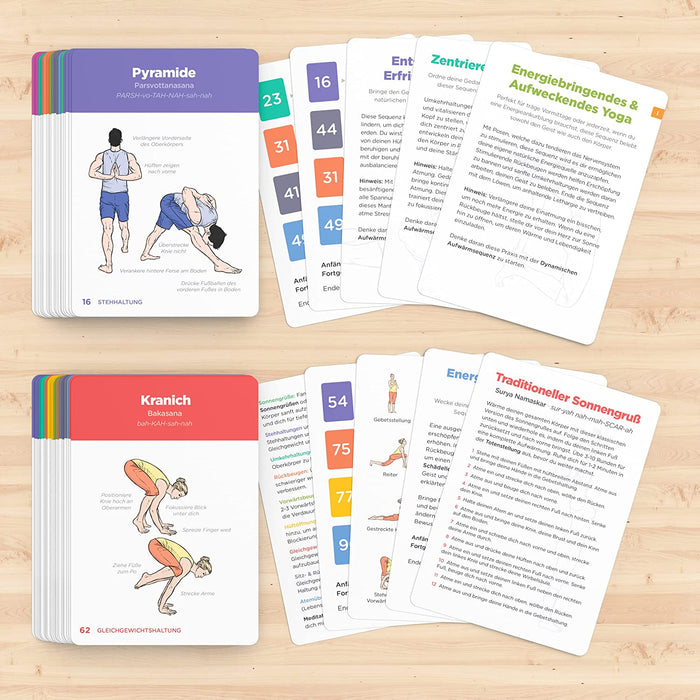 Yoga Karten I & II - Komplettset: Professionelles Lernen, Klassensequenzierung und Übungshandbuch - Plastik Yoga Karten Kinder / Eltern mit Sanskrit