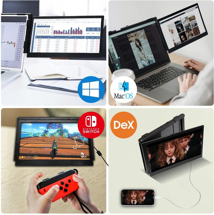 Tragbarer Monitor für Laptop, 13,3" Full HD IPS Display, USB HDMI Laptop Dual Screen Extender für Mac, PC, Chrome & Android, passend für alle 13,3"-17" Laptops