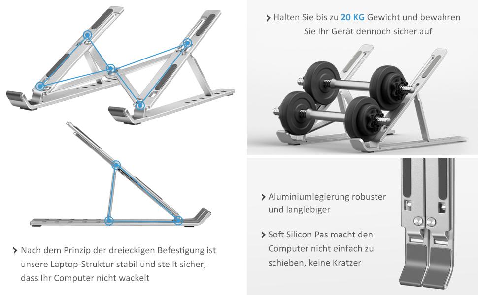 Laptop Ständer, 6-Stufe Höhenverstellbar Laptop Stand, Faltbarer Aluminium-Riser, Tragbar Belüfteter Notebook Ständer Kompatibel mit 10-15,6 ” Laptop