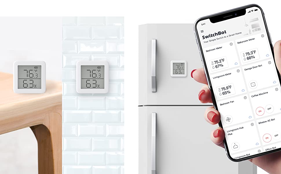 SwitchBot Thermometer Hygrometer Hygrometer Wireless Indoor Feuchtigkeitssensor Add Hub Plus / Mini kompatibel mit Alexa, Google Home, HomePod, IFTTT