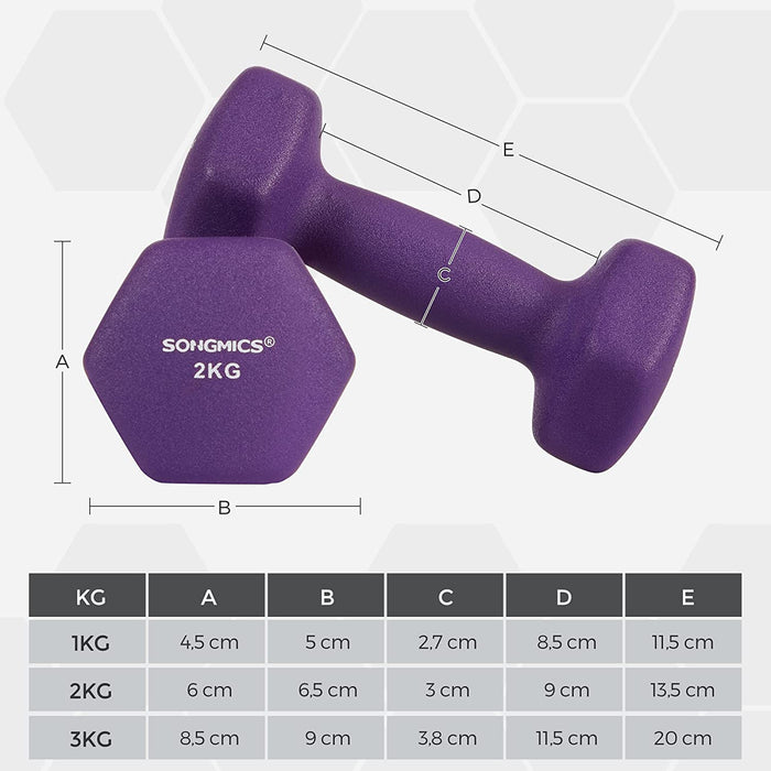 Kurzhantel Set, Hexagon, mit Hantelständer, 2 x 1 kg, 2 x 1,5 kg, 2 x 2 kg, Mattes Finish, Neopren-Beschichtung, Krafttraining, zu Hause