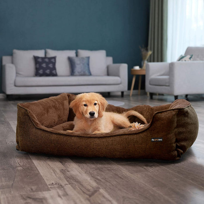 XXL waschbares Hundebett, Bezug abnehmbar und maschinenwaschbar, kuscheliges Hundekissen, Braun 110 x 27 x 75 cm