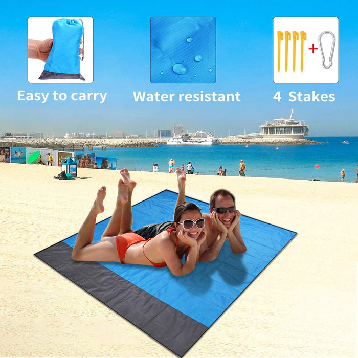 Stranddecke Picknickdecke Sandfreie Strandmatte Wasserdicht Leicht 79 x 83 Zoll Faltbare tragbare Taschendecke Übergroße Picknickdecke Campingmatte