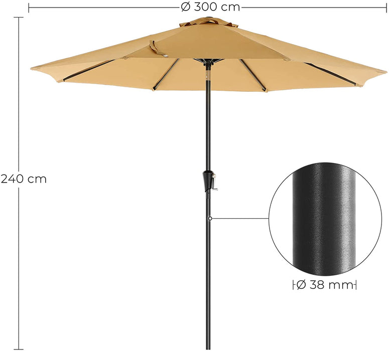 Sonnenschirm, Ø 300 cm, Gartenschirm, Marktschirm, UV-Schutz bis UPF 50+, Terrassenschirm, Sonnenschutz, knickbar, mit Kurbel, ohne Ständer, Garten, Balkon, Terrasse, taupe