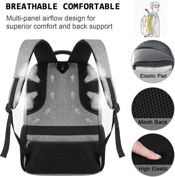 Laptop Rucksäcke mit USB-Ladeanschluss Herren Damen für Arbeit Schule Uni Schulrucksack für Jungen Teenager mit Laptopfach & Anti Diebstahl Grau