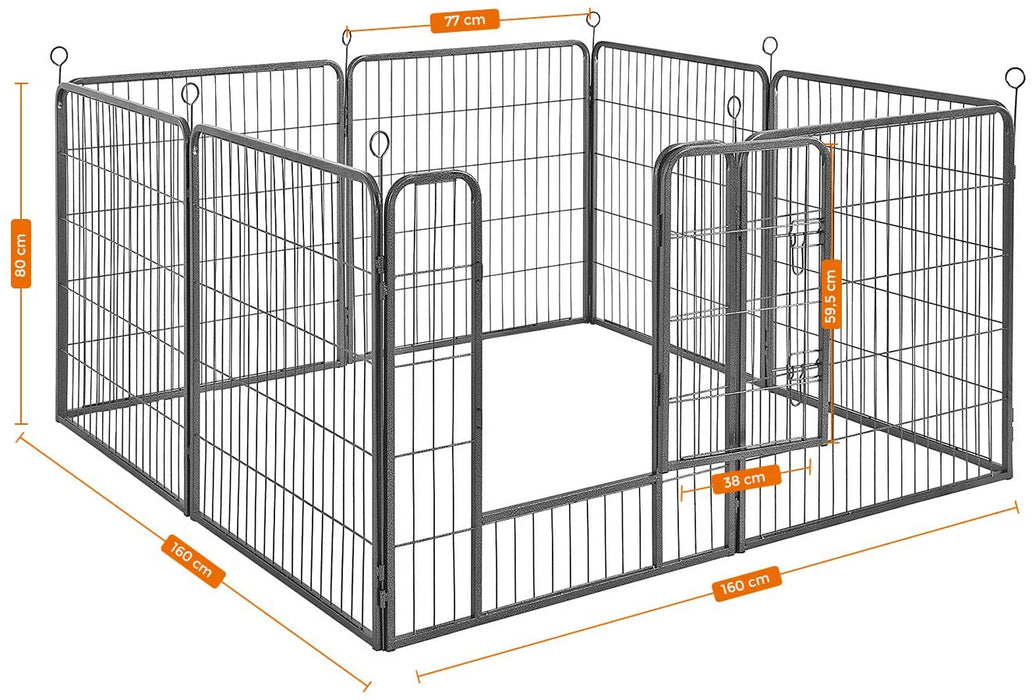 Welpenauslauf, Freigehege für Hund, 8 Gitter je 77 x 80 cm, grau