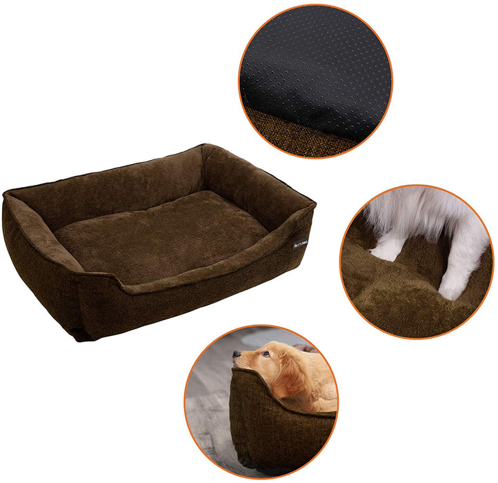 XXL waschbares Hundebett, Bezug abnehmbar und maschinenwaschbar, kuscheliges Hundekissen, Braun 110 x 27 x 75 cm