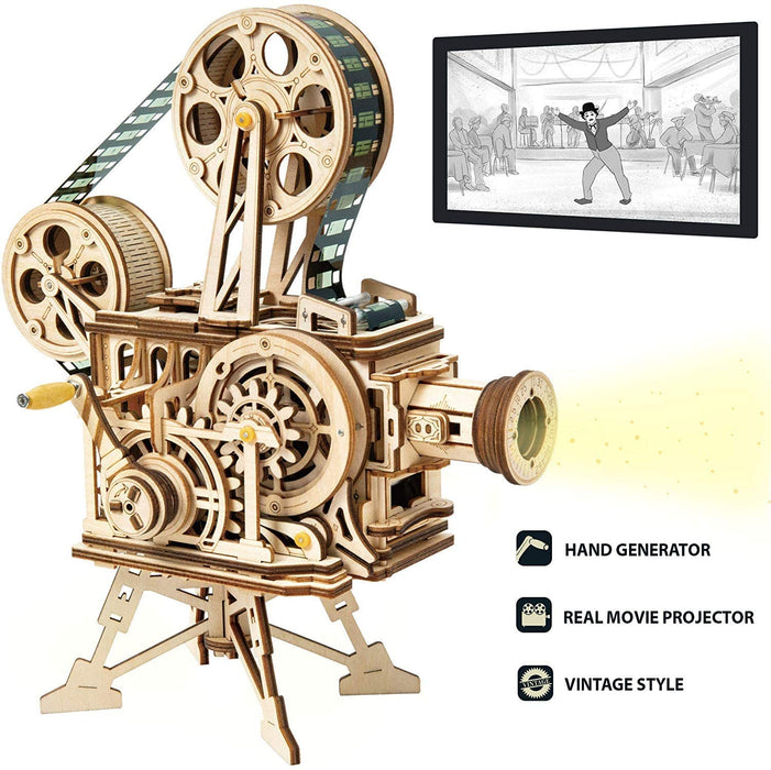 Vitascope Holzpuzzle, Mechanische Modellbausätze, Technischer Modellbausatz, Hand-Generator Klassischer Filmprojektor für Erwachsene und Jugendliche