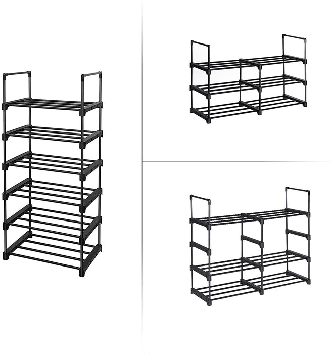 Schuhregal mit 6 Ablagen, Schuhständer aus Metall, platzsparendes Standregal, multifunktional, Flur, Wohnzimmer, Schlafzimmer oder Küche, 45 x 30 x 106 cm, schwarz