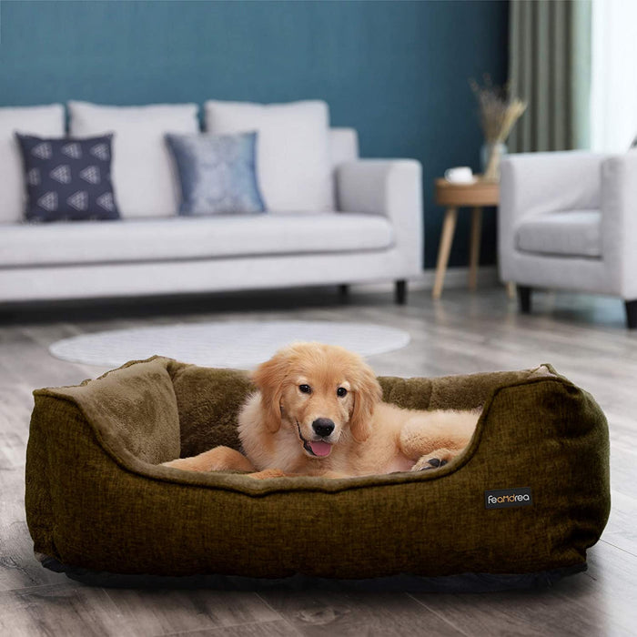 Waschbares Hundebett, Bezug abnehmbar und maschinenwaschbar, Kuscheliges Hundekissen, Braun 90 x 25 x 75 cm