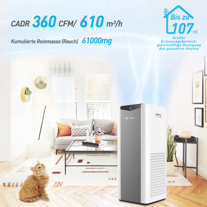 Luftreiniger, LIFUBIDE H13 HEPA Air Purifier für Allergiker, Luftfilter Gegen 99,97% von Staub Pollen Gerüche Schimmel, CADR 610m³/h Trifft auf 107㎡