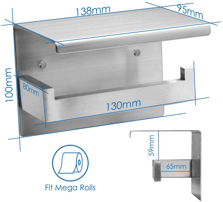 Toilettenpapierhalter mit Ablage ohne Bohren, Klopapierhalter Edelstahl Papierhalter Selbstklebend oder Wandmontage für Badezimmer Toilette Küche