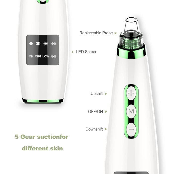 Mitesserentferner Porenreiniger Vakuumsauger Mitesser Entferner USB-Ladung LED-Anzeige 5 Modi 5 austauschbare Saugspitzen mit 7er Pickel Nadel