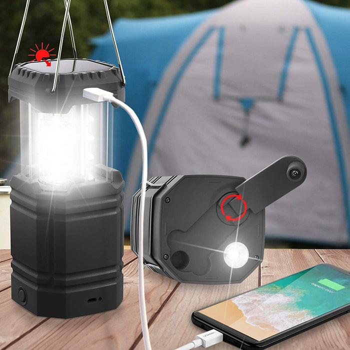 Solar Camping Handkurbel Laterne, Tragbare Ultrahelle LED-Taschenlampe, USB-Ladegerät, 3000mAh Power Bank, Laterne für den Außenbereich, Notfall