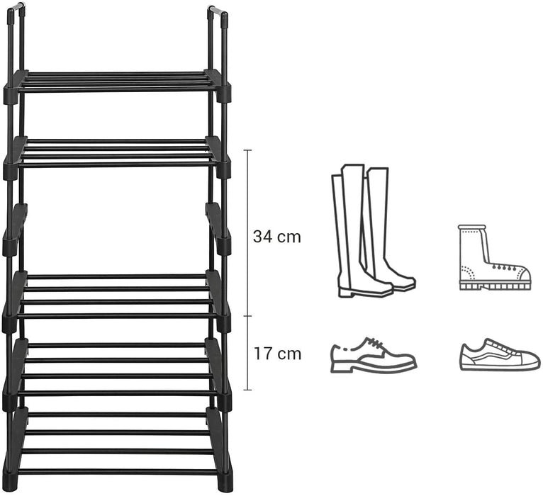 Schuhregal mit 6 Ablagen, Schuhständer aus Metall, platzsparendes Standregal, multifunktional, Flur, Wohnzimmer, Schlafzimmer oder Küche, 45 x 30 x 106 cm, schwarz