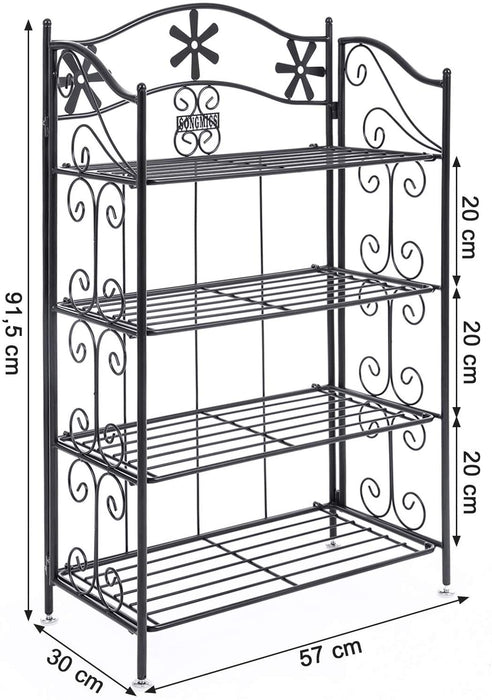 Pflanzenregal, Blumentreppe, Schuhregal, Schuhaufbewahrung, schmiedeeisernes Gartenregal, Blumenregal, mit 4 Ablagen, schwarz