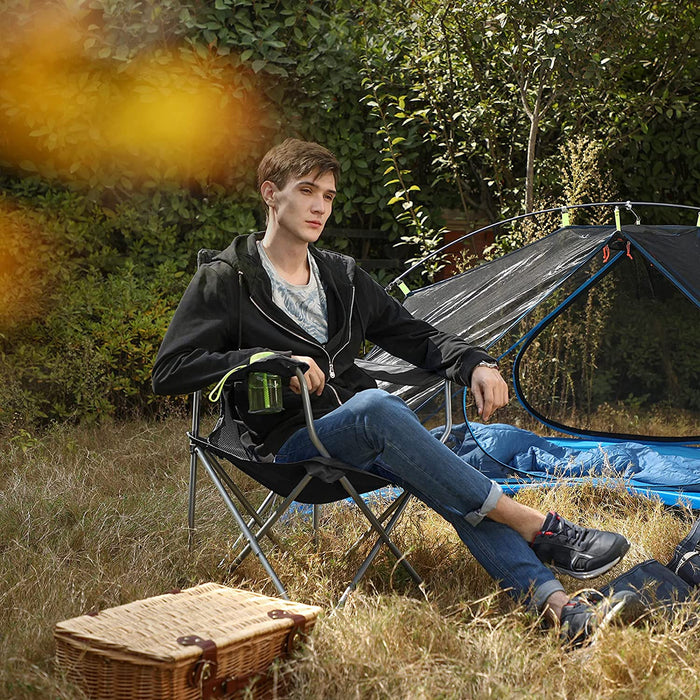 Campingstuhl, 2er-Set, klappbar, komfortabel, Klappstuhl mit robustem Gestell, bis 150 kg belastbar, mit Flaschenhalter, Outdoor Stuhl