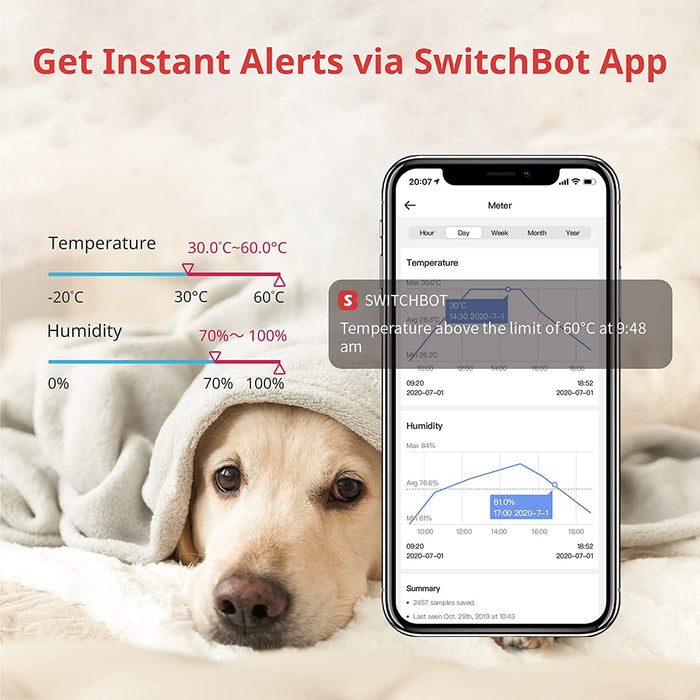 SwitchBot Thermometer Hygrometer Hygrometer Wireless Indoor Feuchtigkeitssensor Add Hub Plus / Mini kompatibel mit Alexa, Google Home, HomePod, IFTTT