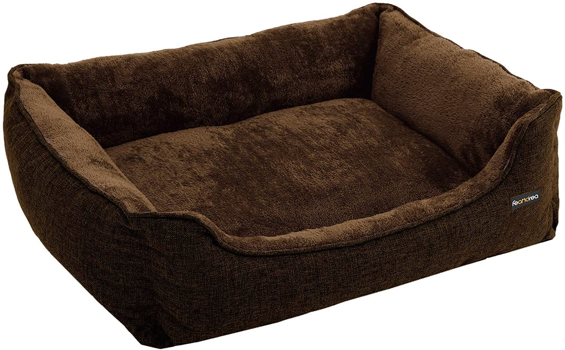 Waschbares Hundebett, Bezug abnehmbar und maschinenwaschbar, Kuscheliges Hundekissen, Braun 90 x 25 x 75 cm