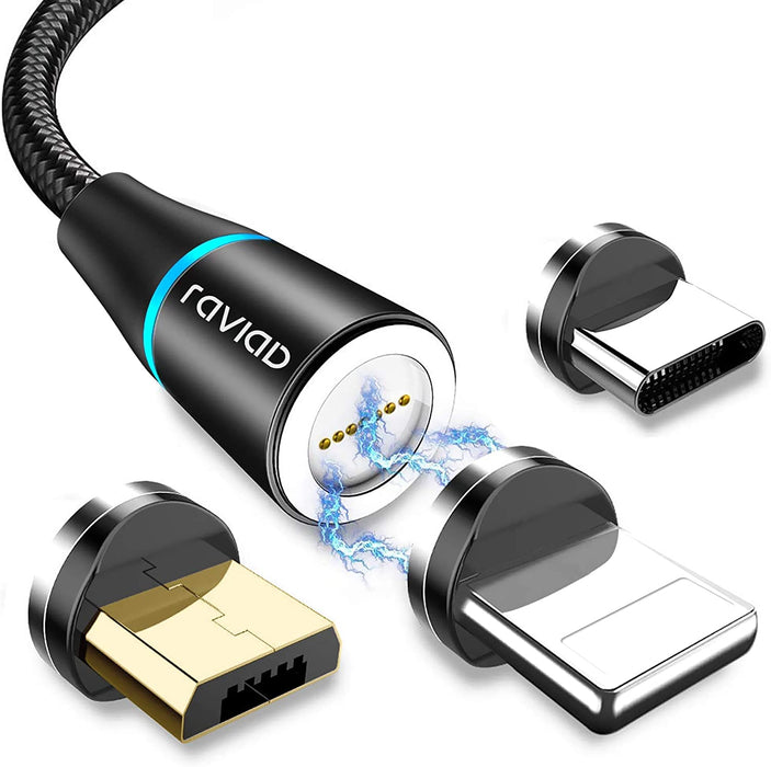 3 in 1 Magnetisch Ladekabel, Nylon Magnet USB Kabel Magnetic Datenkabel Fast Charge Sync Schnellladekabel für Micro USB/Type C