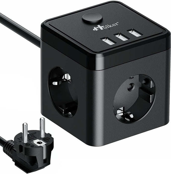 Steckdosenleiste mit USB, Würfel Steckdosenleiste 3 Fach Steckdose 3 USB 5V 3.1A Mehrfachsteckdose mit USB Kurzschlussschutz 1,8M Kabel