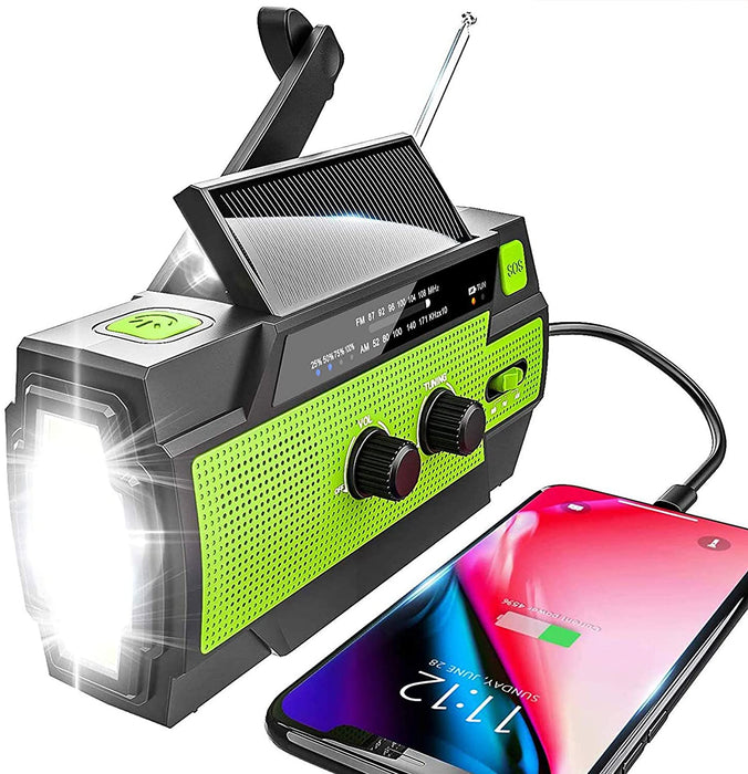 Solar Radio,AM/FM Kurbelradio Tragbar USB Notfallradio mit 4000mAh Wiederaufladbare Batterie, Led Taschenlampe, SOS Alarm und Handkurbel Dynamo