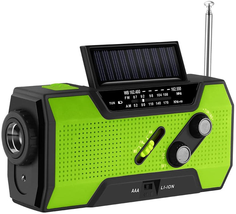 Kurbelradio mit Handyladefunktion Solar, FORNORM Tragbares Notfallradio Powerbank mit Taschenlampe und USB Ladegerät, AM/FM/NOAA, 4 Modi Aufladen, SOS Alarm für Wandern Camping Ourdoor, Grün