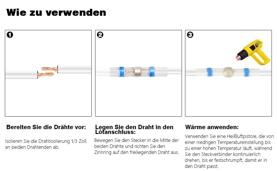 Lötverbinder, 100pcs Lötverbinder Set Sortiment 4 Verschiedene Größen Schrumpfverbinder Stoßverbinder Quetschverbinder Kabelverbinder