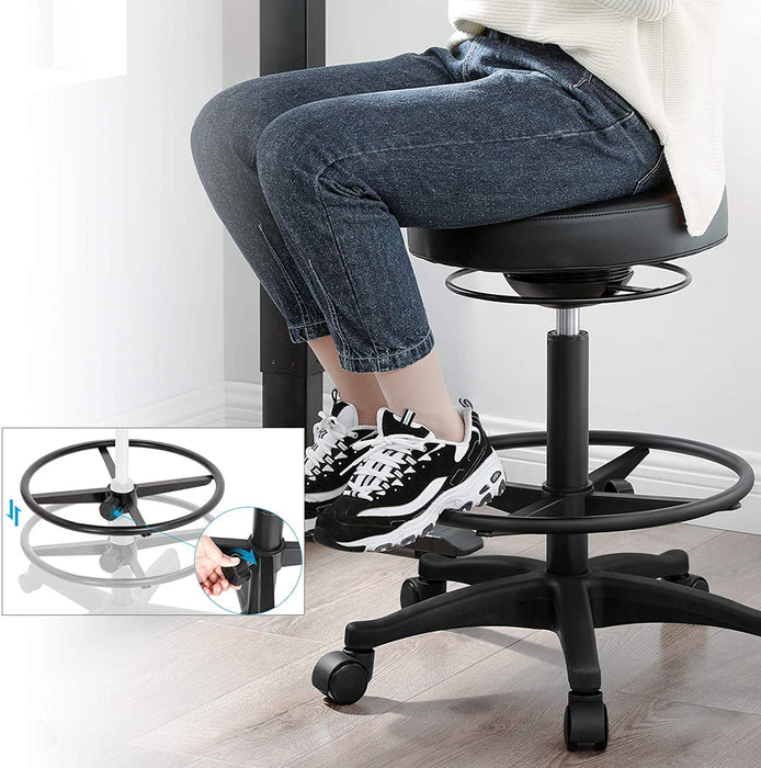 Bürohocker, ergonomischer Arbeitshocker, Sitzhocker, 360° Drehstuhl, höhenverstellbar, 59,5-81 cm, verstellbare Fußstütze, schwarz