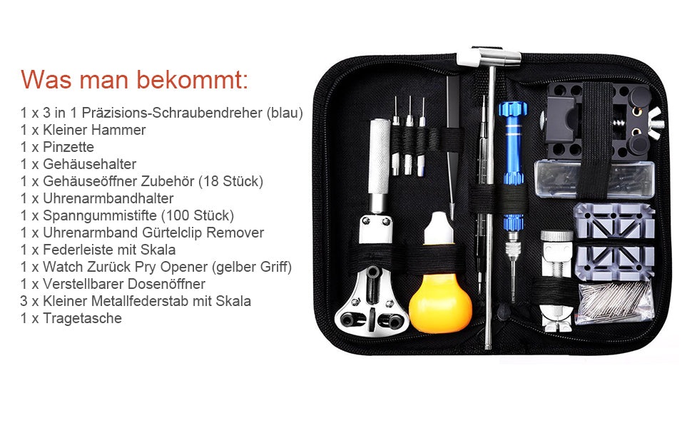 Uhrenwerkzeug Set, Uhr Reparatur Uhrmacherwerkzeug Uhr Werkzeug Tasche Watch Tools in Schwarze Nylontasche