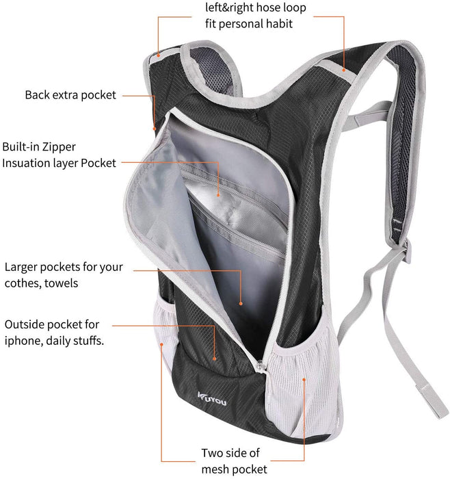 Trinkrucksack, Trinkrucksack mit 2 Liter Trinkblase leichte Isolierung, für Laufen, Wandern, Reiten, Camping, Radfahren, Klettern für Damen und Herren