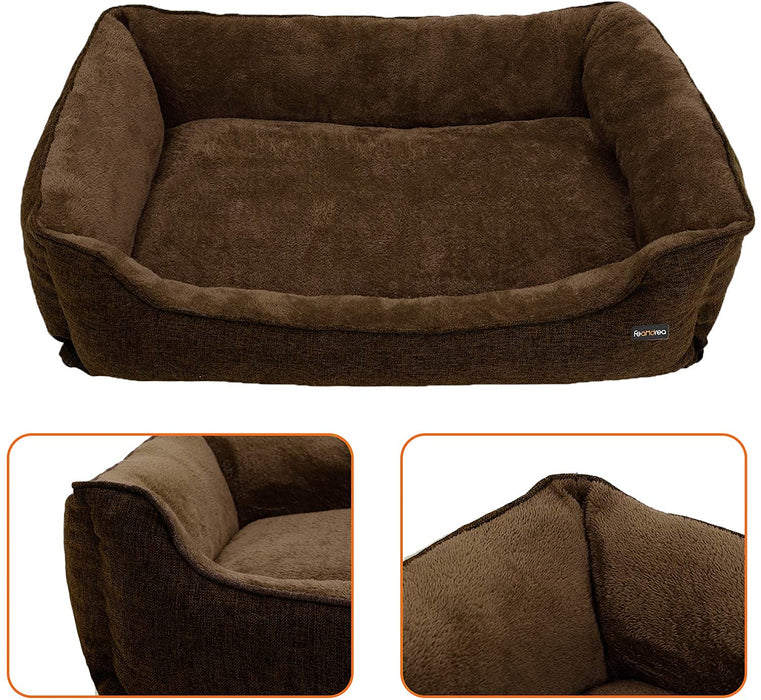 XXL waschbares Hundebett, Bezug abnehmbar und maschinenwaschbar, kuscheliges Hundekissen, Braun 110 x 27 x 75 cm