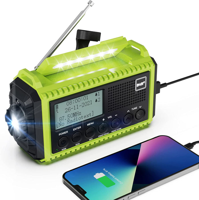 Kurbelradio DAB/UKW mit Akku 5000mAh, Tragbare Solar Radio mit LED Taschenlampe & Leselicht, DAB+ Baustellenradio RDS Funktion, Notfall Digital Radio