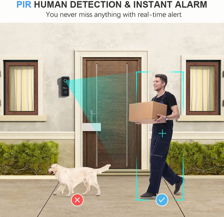 WLAN Video Türklingel mit Kamera, Ctronics Kabellos Video Doorbell Akku mit Gong/Klingeltönen, Anti-Diebstahl-Alarm und PIR Menschenerkennung