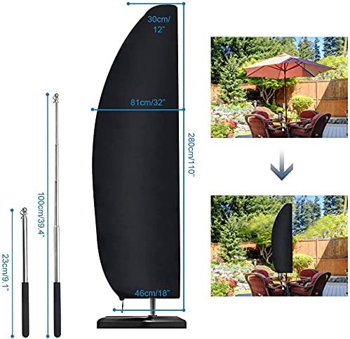Sonnenschirm Schutzhülle mit Stab Ampelschirm Schutzhülle 2 bis 4 m Große Sonnenschirm 210D-Oxford-Gewebe Abdeckung Wetterfeste UV-Anti Winddicht