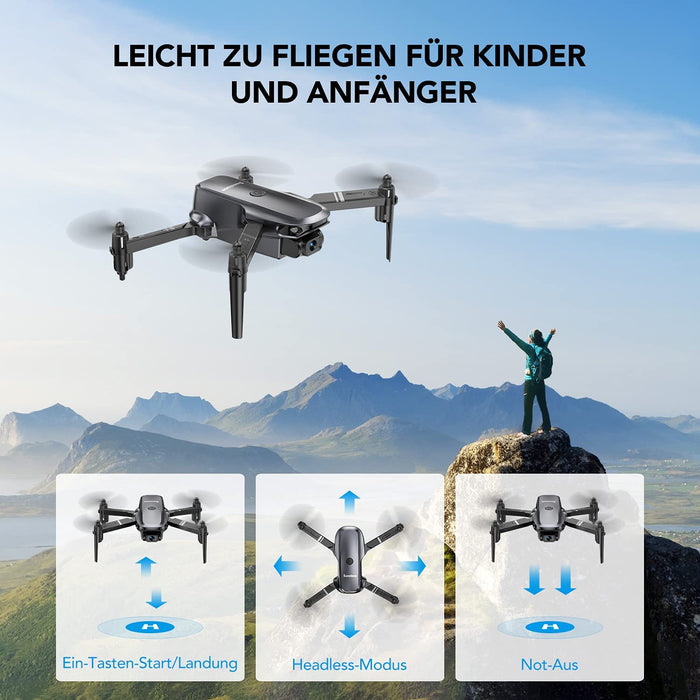 Mini Drohne für Kinder mit Kamera 1080P HD Faltbare Drohne RC Quadrocopter mit 2 Akkus, Handy Steuerung, 3D Flip, Höhenhaltung, Headless Modus