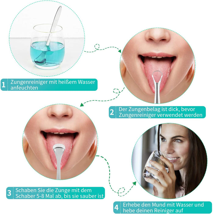 Zungenreiniger Schaber, BOENFU 3er Pack Edelstahl Metall Zungenschaber, aus Edelstahl gegen Mundgeruch und für Frischer Atem mit Etui für Mundpflege