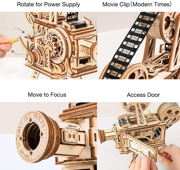 Vitascope Holzpuzzle, Mechanische Modellbausätze, Technischer Modellbausatz, Hand-Generator Klassischer Filmprojektor für Erwachsene und Jugendliche