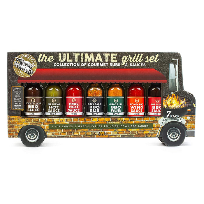 Ultimate Grill Geschenkset - Food Truck Probierset Mit 7 Leckeren Grillsaucen & Trocken-Marinaden