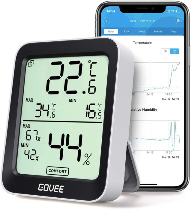 Thermometer Hygrometer, Mini LCD Digital mit Benachrichtigungs Alarm, Hygrometer Temperatur mit APP, Datenspeicherung für Gewächshaus Weinkeller